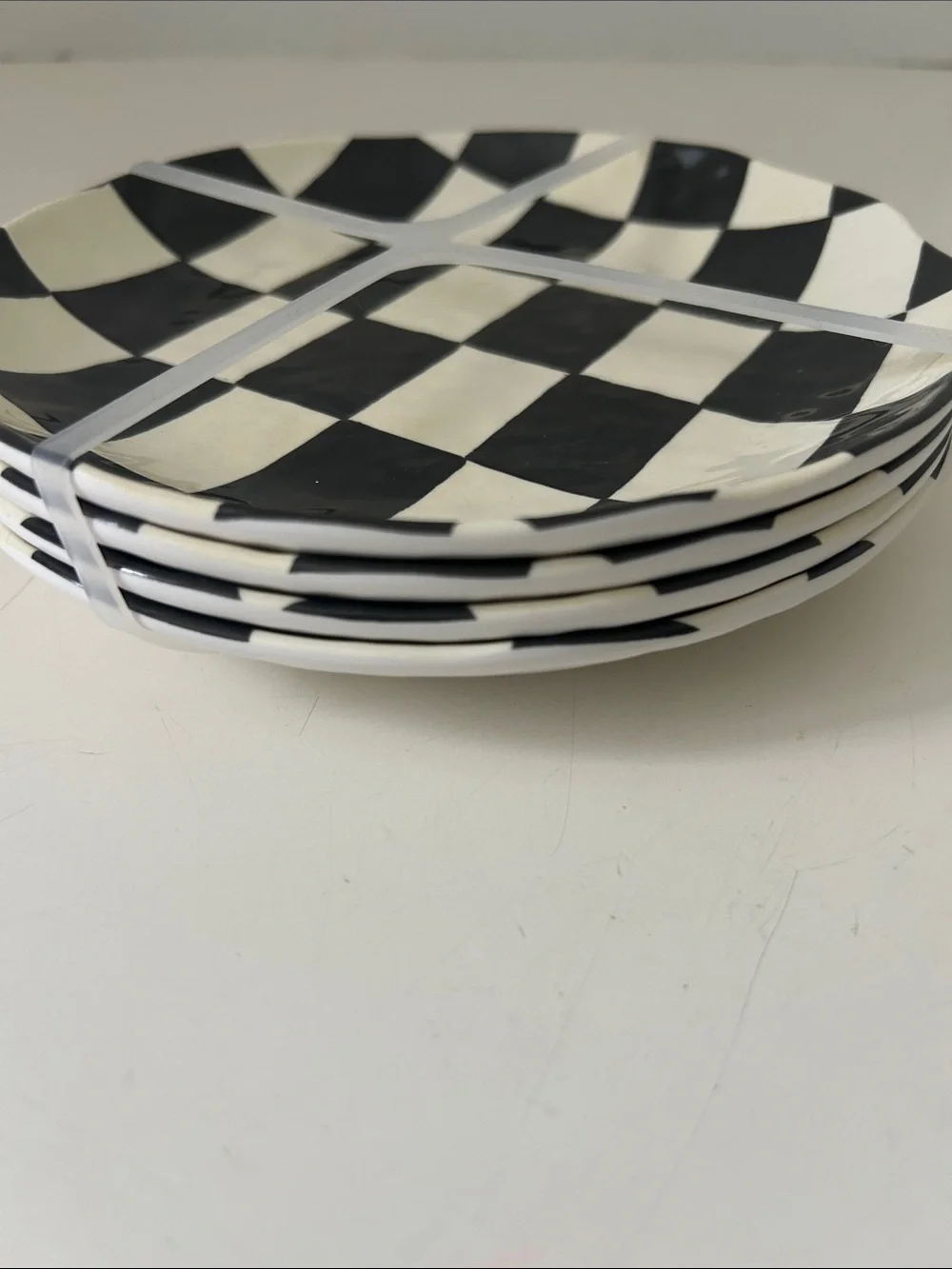 Set of 4 Black and White Checkered Melamine Mini Dessert & Appetizer Plates NEW - Picture 6 of 7